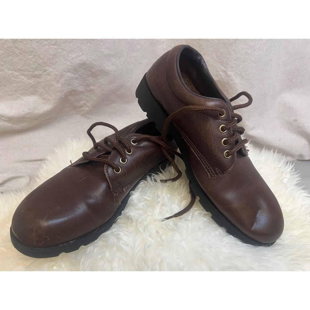 Retro Hush Puppies Brown Leather Oxford Shoes‎ Sz 5.5 Lug Sole H30330 Workwear